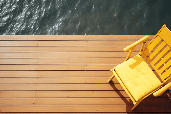 Furnished outdoor terrace with wpc wood plastic composite decking boards Created with Generative AI technology Furnished outdoor terrace with wpc wood plastic composite decking boards Created with Generative AI technology